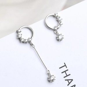 NEW 925 Sterling Silver Diamond Circle Earrings